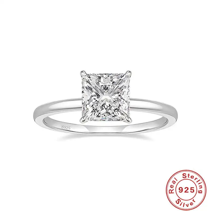 Stunning Sterling Silver Princess Cut Zircon Engagement Ring - Perfect for Your Forever Love!