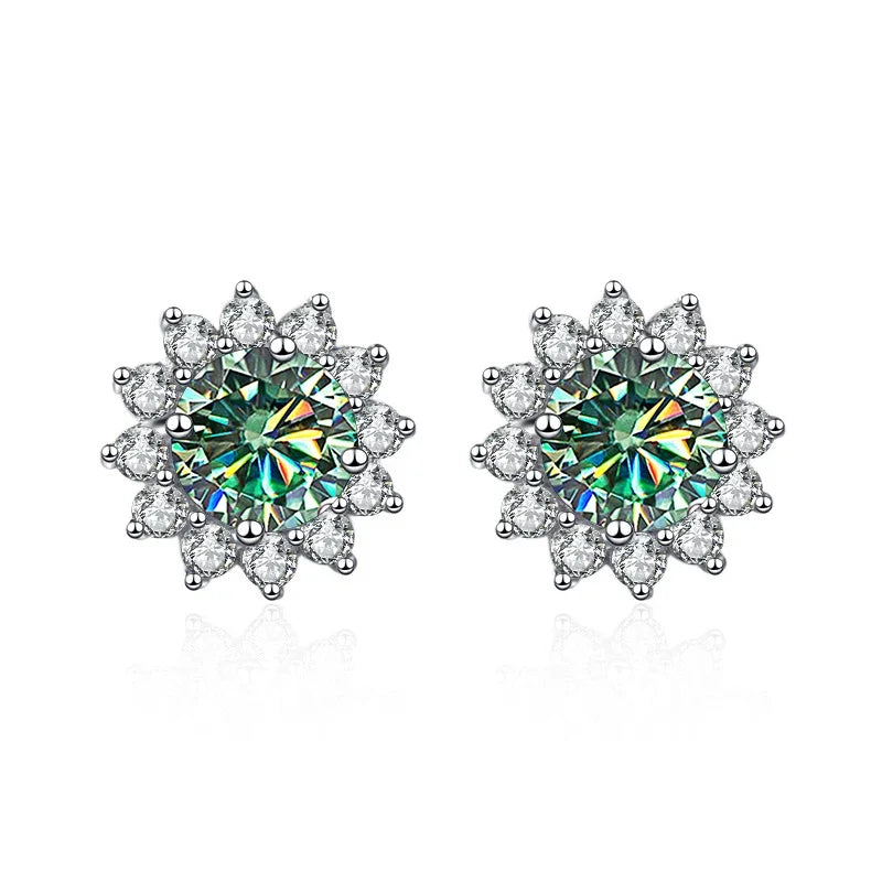 Stunning 1CT Moissanite Sunflower Stud Earrings in 925 Sterling Silver - D Color VVS1 Wedding Jewelry Gift for Her