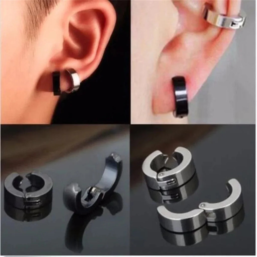 Stylish 2Pcs Non-Piercing Stainless Steel Cuff Hoop Earrings - Fake Piercing Clip-On Design