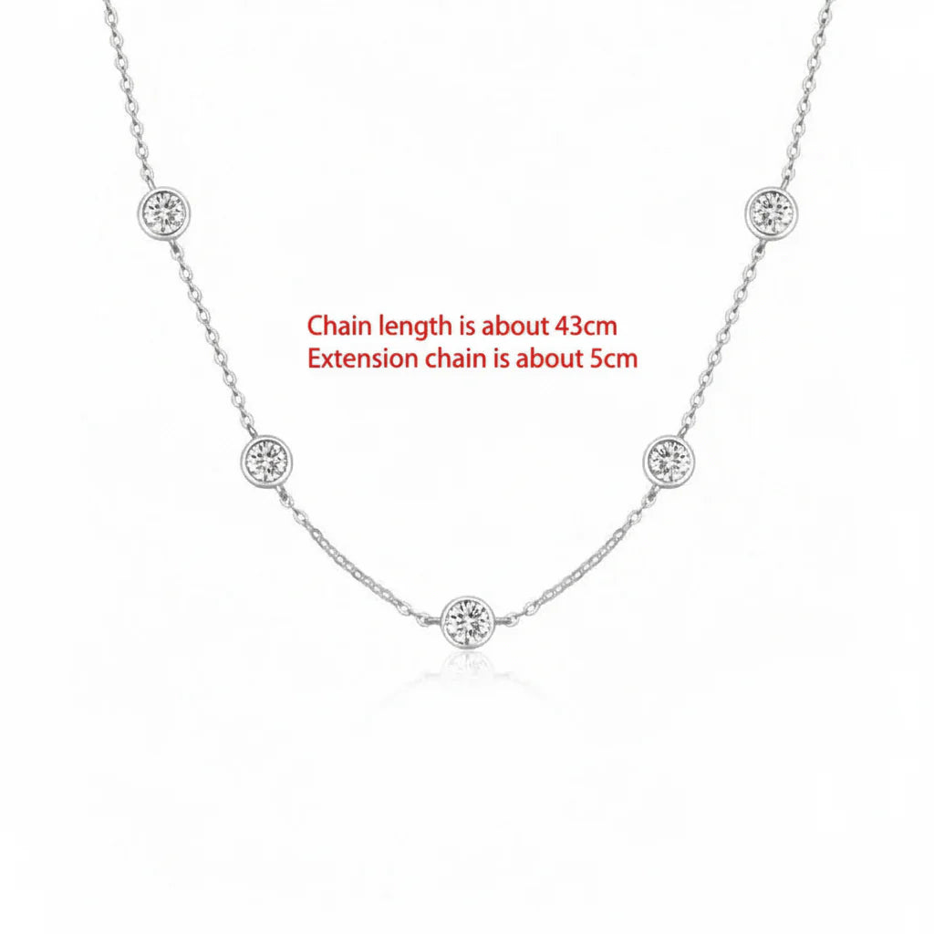 Stunning 2.5 Carat Moissanite Bubble Set Chain Necklace in 925 Sterling Silver