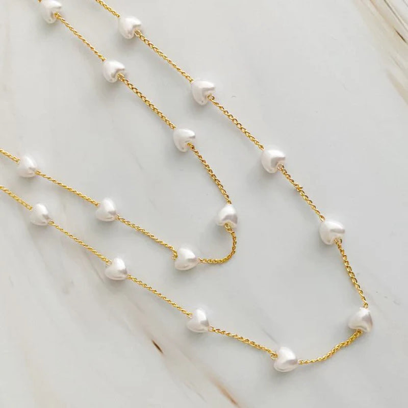 Elegant Pearl Heart Long Chain Necklace for Timeless Style