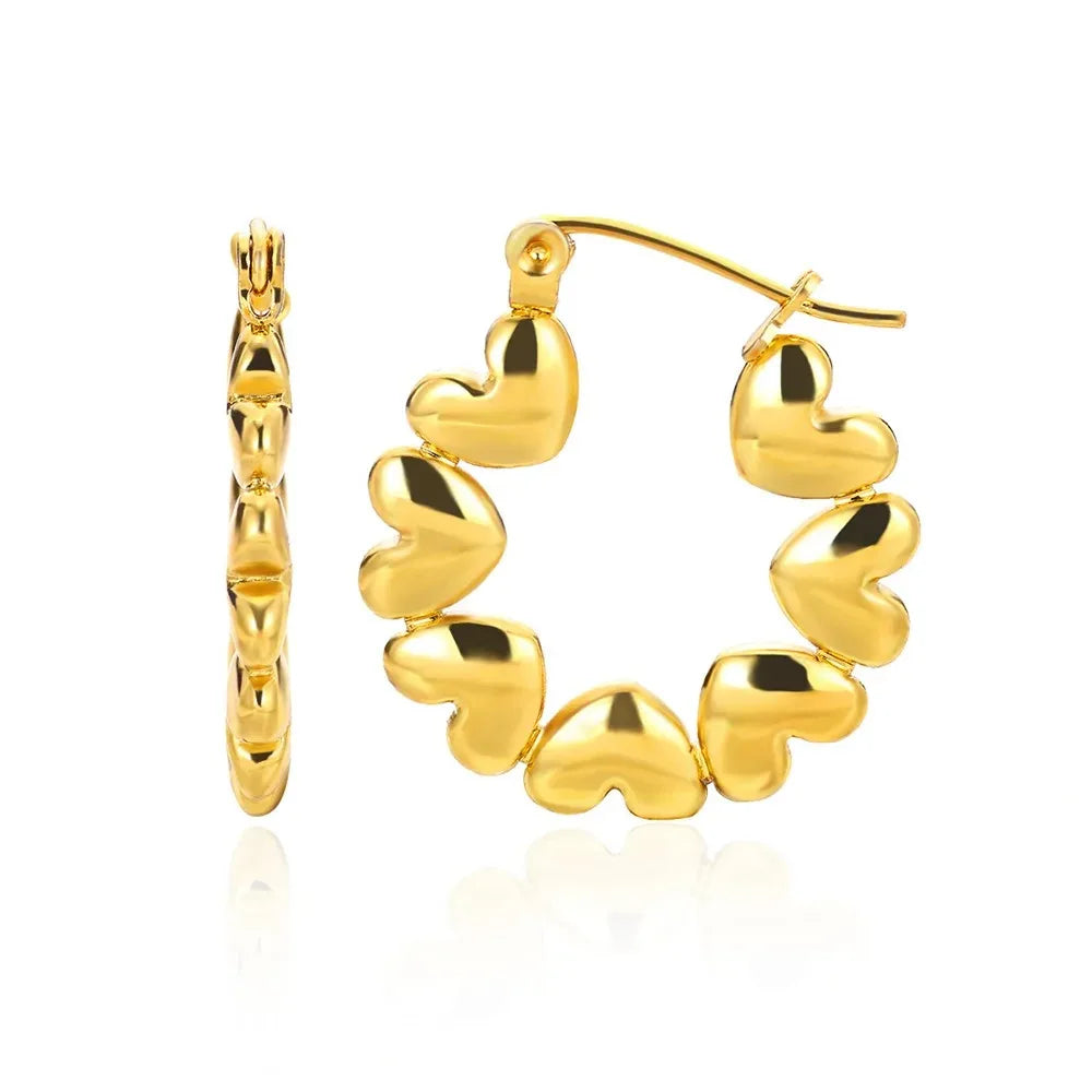 Elegant Gold Hollow Zircon Heart Earrings - Luxury Stainless Steel Jewelry Gift for Women with Free Shipping