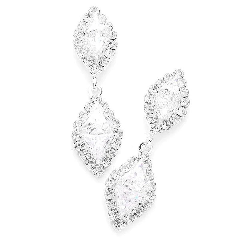 Stunning Linked Rhombus Dangle Earrings with Sparkling Rhinestones