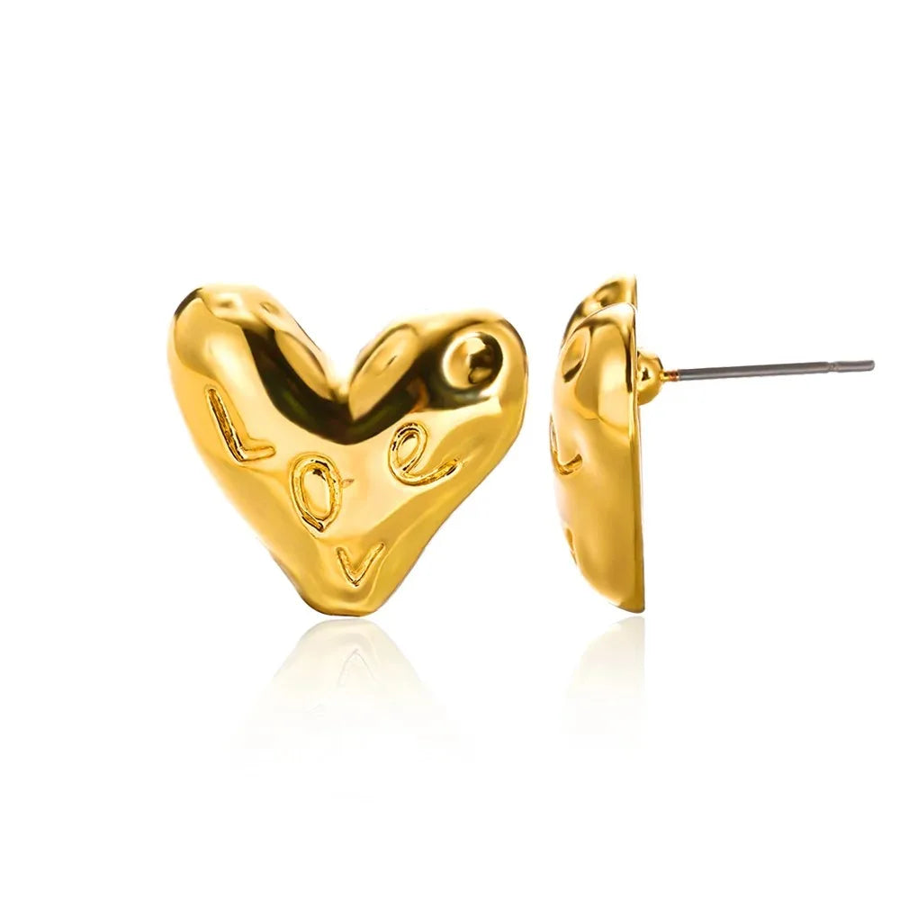 Elegant Gold Hollow Zircon Heart Earrings - Luxury Stainless Steel Jewelry Gift for Women with Free Shipping