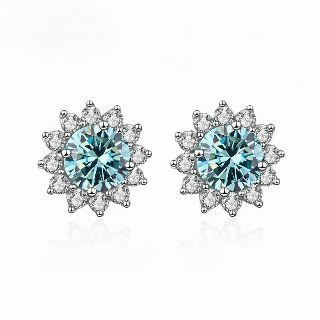 Stunning 1CT Moissanite Sunflower Stud Earrings in 925 Sterling Silver - D Color VVS1 Wedding Jewelry Gift for Her