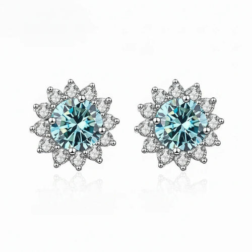 Stunning 1CT Moissanite Sunflower Stud Earrings in 925 Sterling Silver - D Color VVS1 Wedding Jewelry Gift for Her