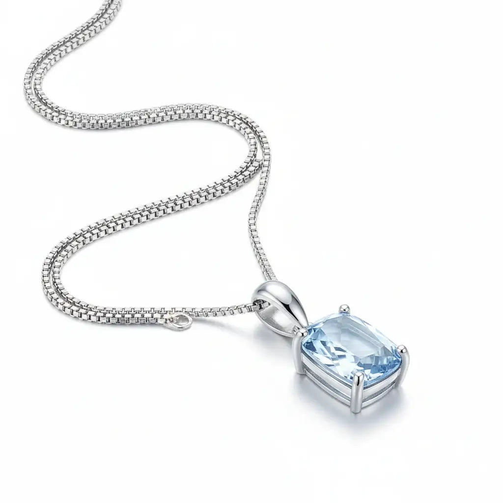 Elegant 925 Sterling Silver Blue Stone Pendant Necklace - Fine Jewelry