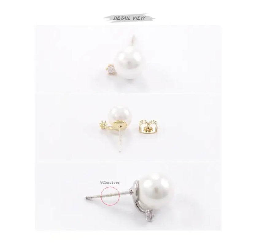 Elegant White Gold Pearl Earrings with Crystals - Stunning Silver Studs for Women