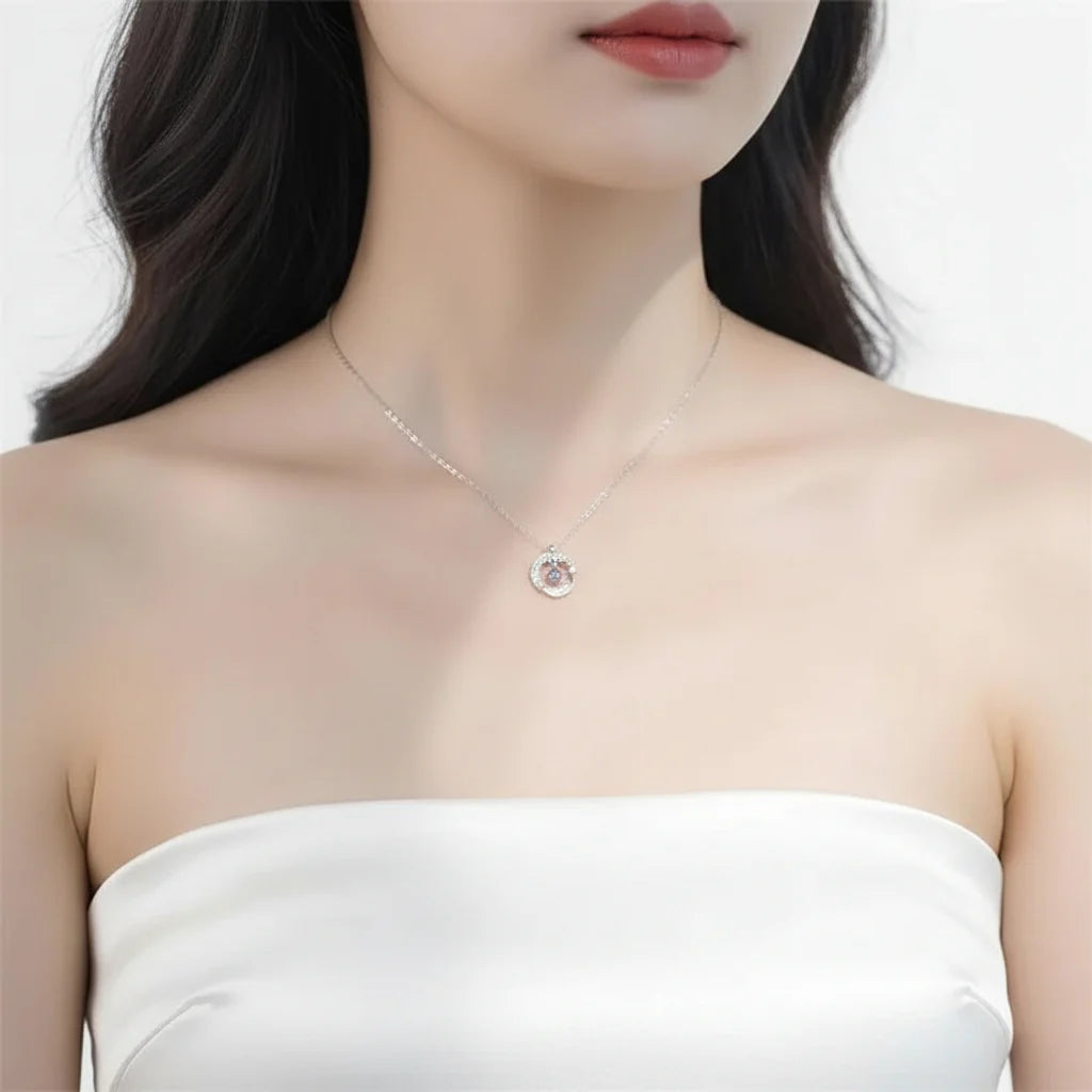 Elegant Moonstone Feather Pendant Necklace in 925 Silver