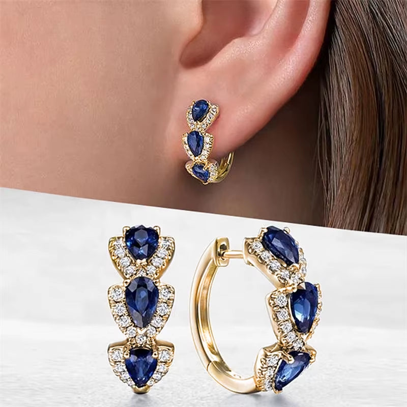 Luxury Blue Cubic Zirconia Hoop Earrings - Elegant Accessories for Weddings & Anniversaries