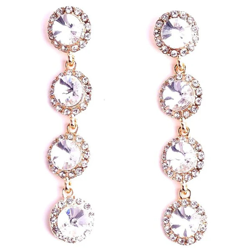 Sparkling Connected Circles Rhinestone Dangle Earrings