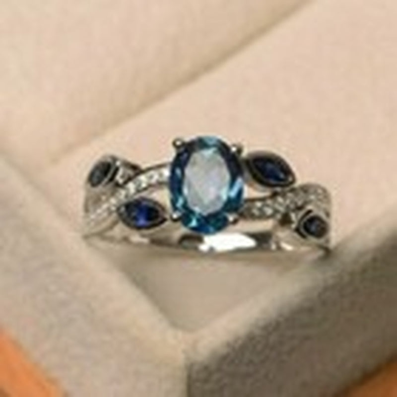 Oval Romantic Cut Aquamarine Women Silver Plated Rings Size 6-10 Simulated Glass
