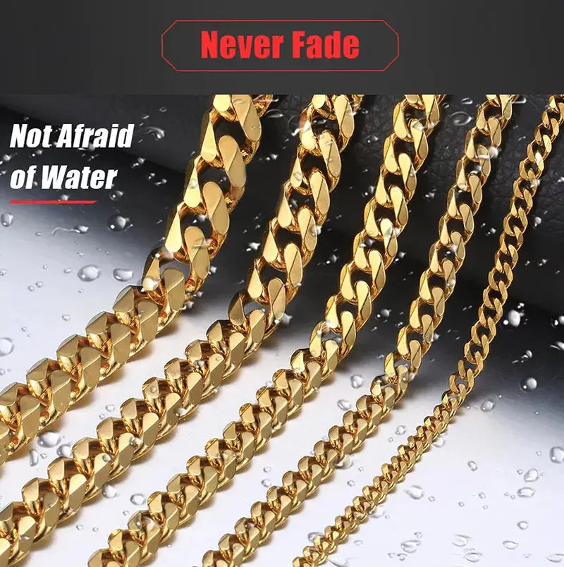 Stylish Stainless Steel Cuban Curb Chain Necklace for Men & Women - Available in 3/5/7/9/11mm Sizes