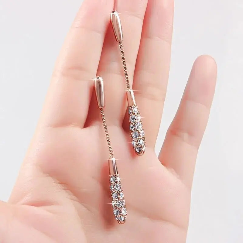 Luxury Korean Long Tassel Pearl Dangle Earrings with Rhinestones - Perfect for Weddings and Parties