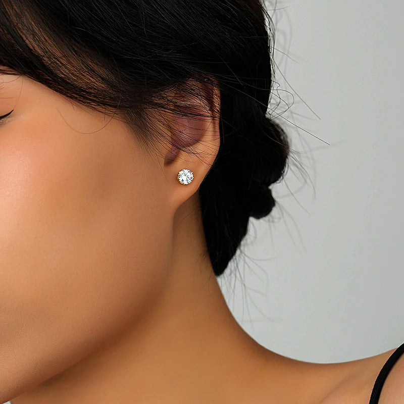 Stunning 1 Karat Gold Plated Crown-Shaped Zircon Stud Earrings