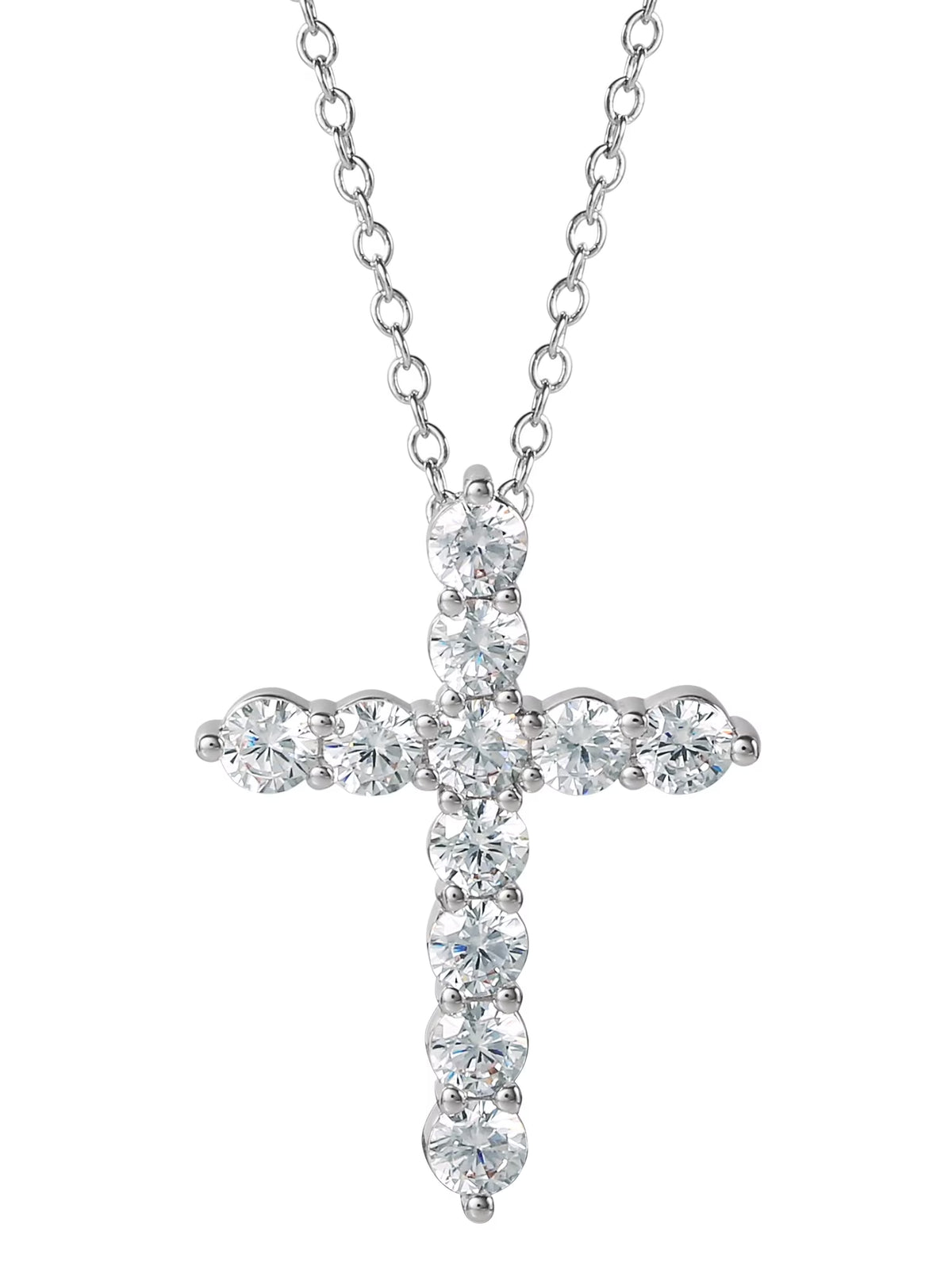 Brilliance Fine- Women'S Silver Plated Brass Cubic Zirconia Cross Pendant, 18" + 2" Ext Chain