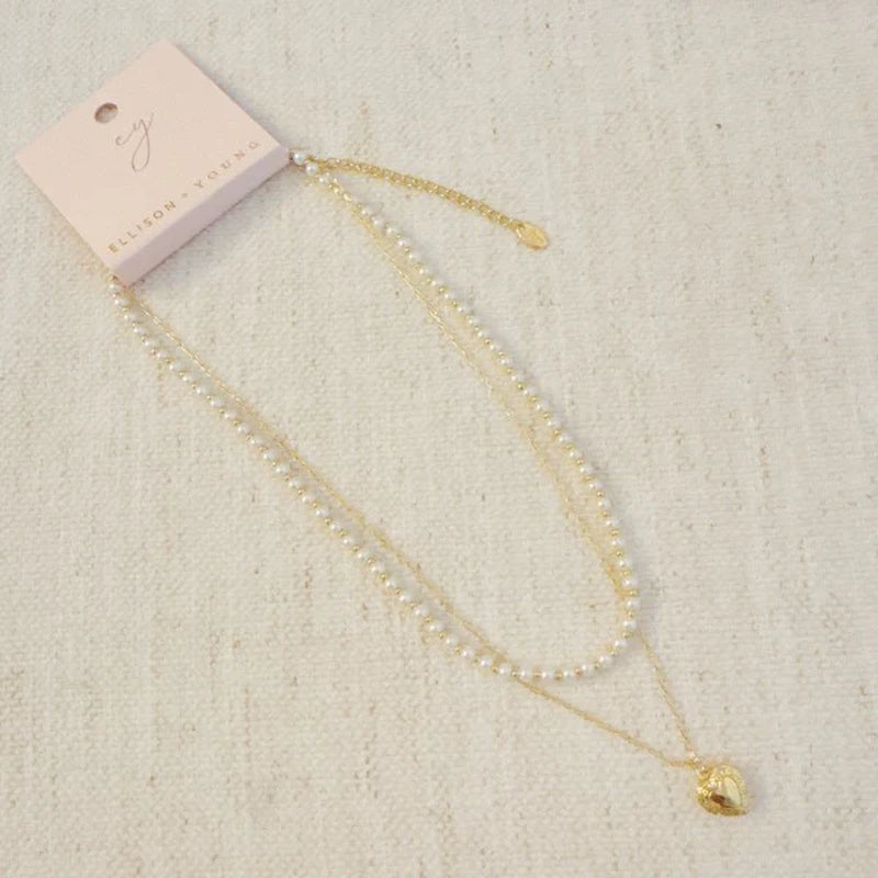 Elegant Pearls & Heart Locket Layered Necklace