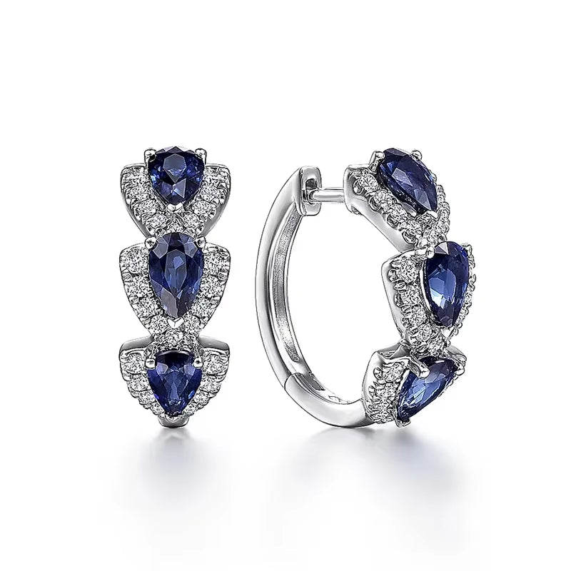 Luxury Blue Cubic Zirconia Hoop Earrings - Elegant Accessories for Weddings & Anniversaries