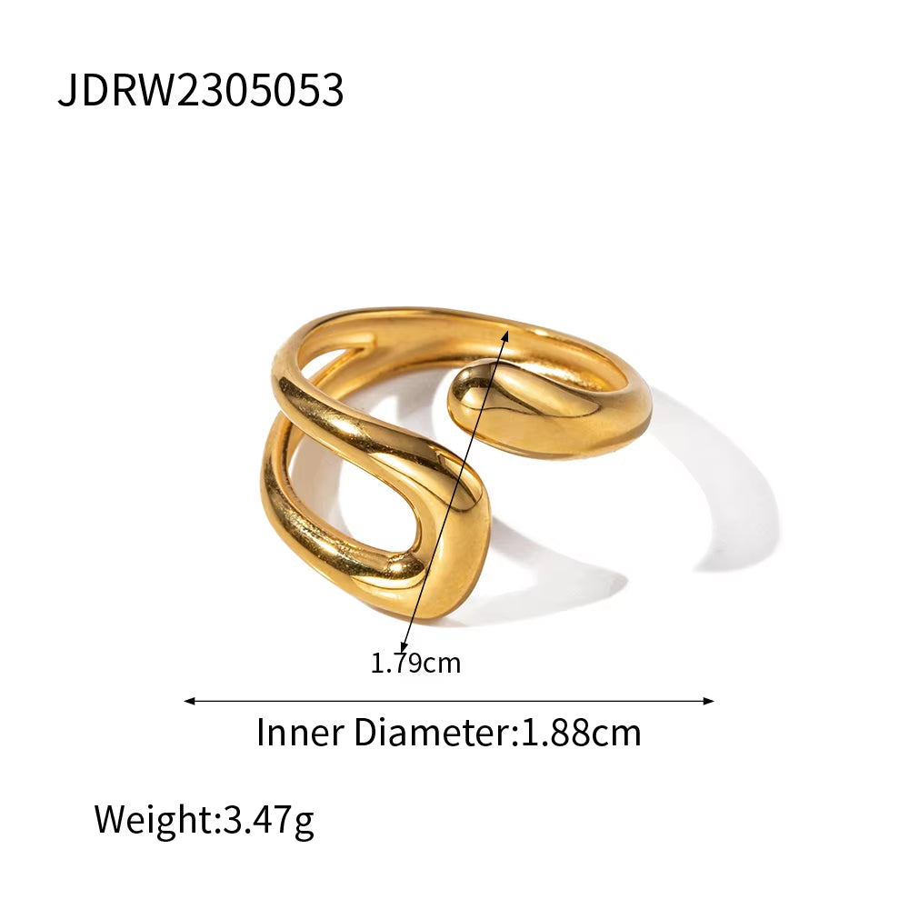 Stylish Waterproof Stainless Steel Geometric Wide Ring - Elegant Golden Jewelry for Women
