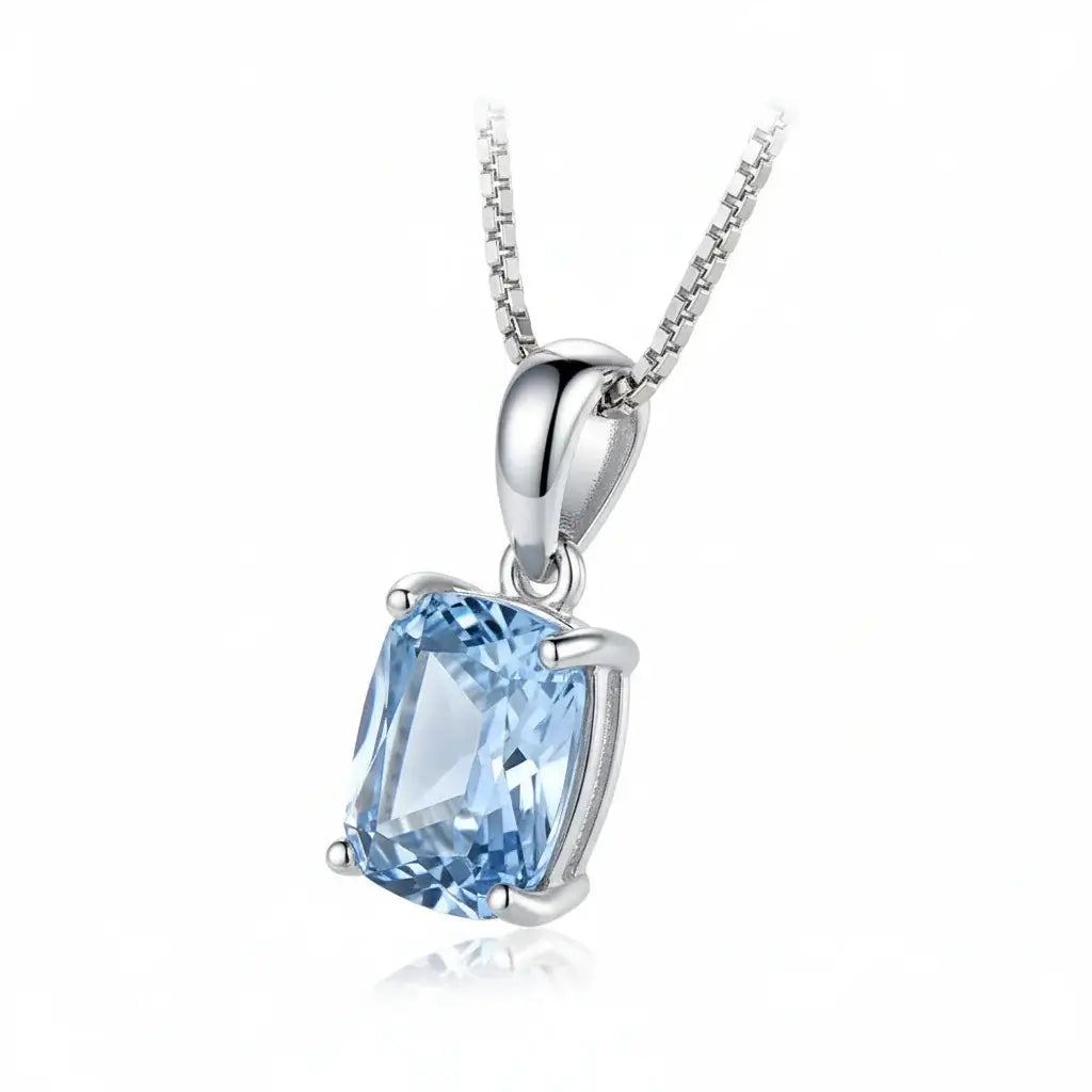 Elegant 925 Sterling Silver Blue Stone Pendant Necklace - Fine Jewelry