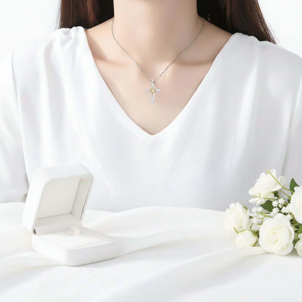 Elegant Silver Star Cross Necklace - Stunning Octagonal Pendant for Women