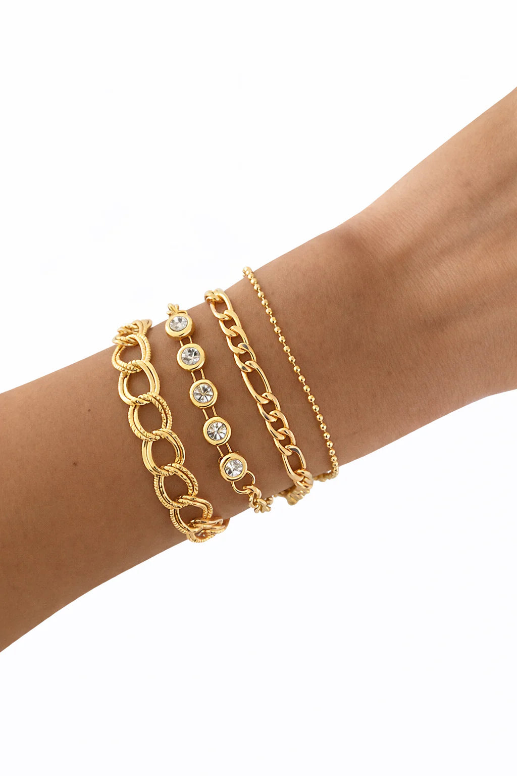 Elegant White Stone Bracelet Set - 4-Piece Layered Adjustable Fashion Jewelry Gift for Her