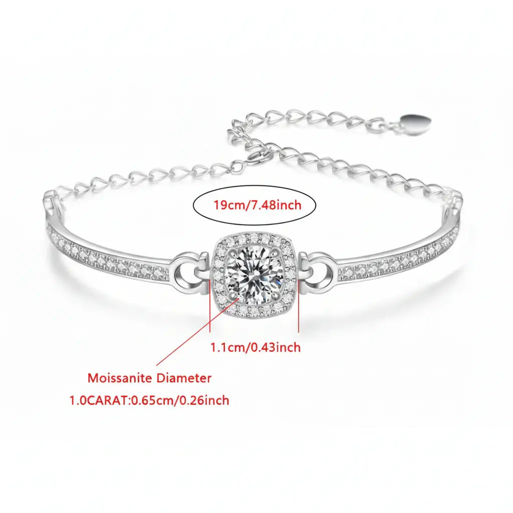 Stunning 1 Carat Moissanite Square Bag Bracelet in 925 Sterling Silver