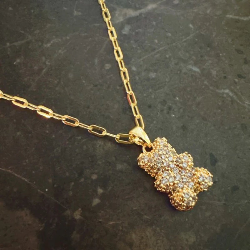 Sparkling Teddy Bear Pendant Necklace - Dazzling Bling Accessory