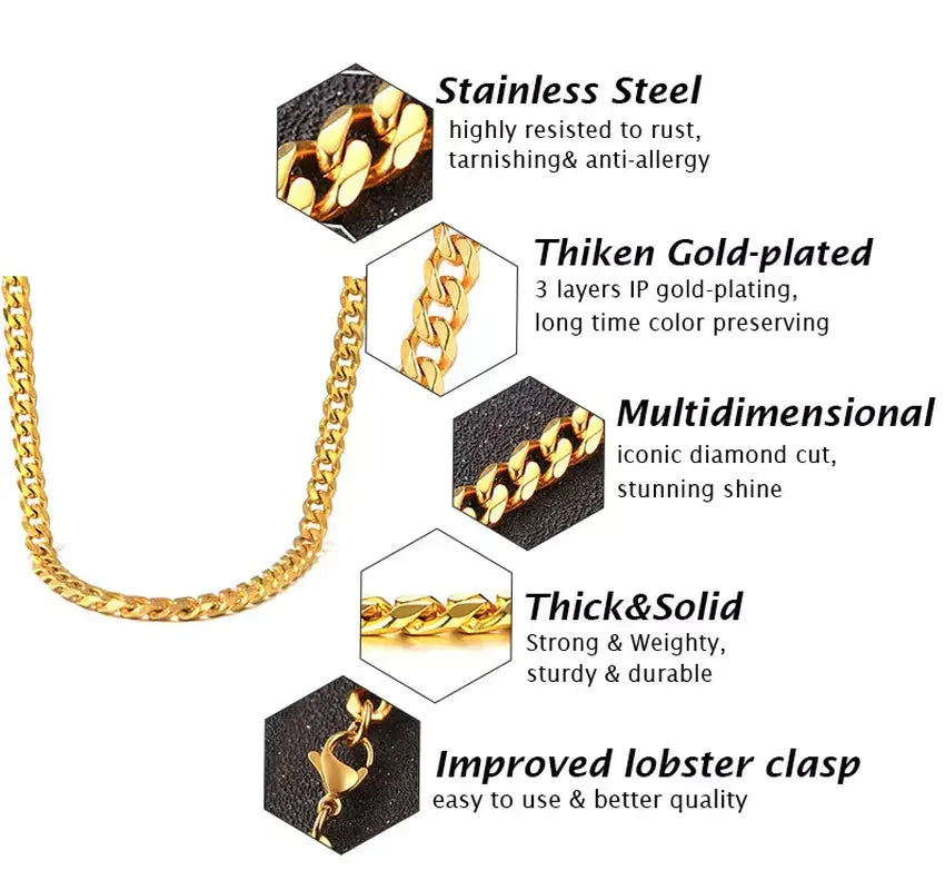 Stylish Stainless Steel Cuban Curb Chain Necklace for Men & Women - Available in 3/5/7/9/11mm Sizes