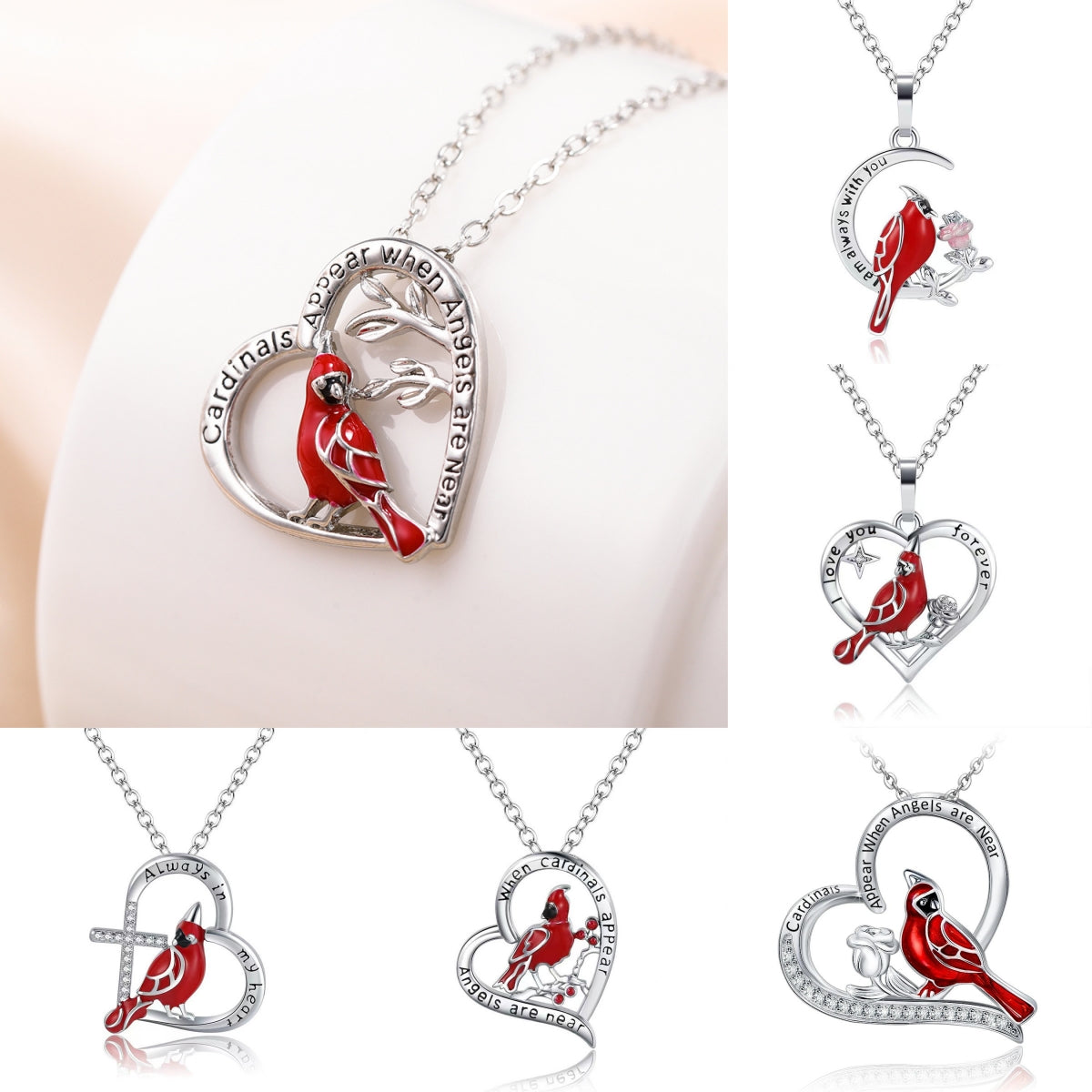 Creative Heart Shaped Cardinal Pendant Necklace, Exquisite Party Commemorative Accessory Gift Jewelry Anniversary Party Gifts, Valentine'S Day Gift