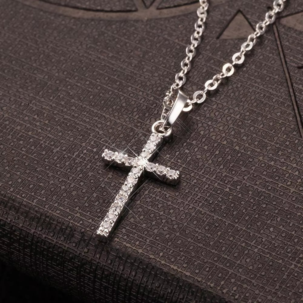 Stylish Gold and Black Crystal Cross Pendant Necklace for Men and Women – Perfect for Wholesale Dropshipping