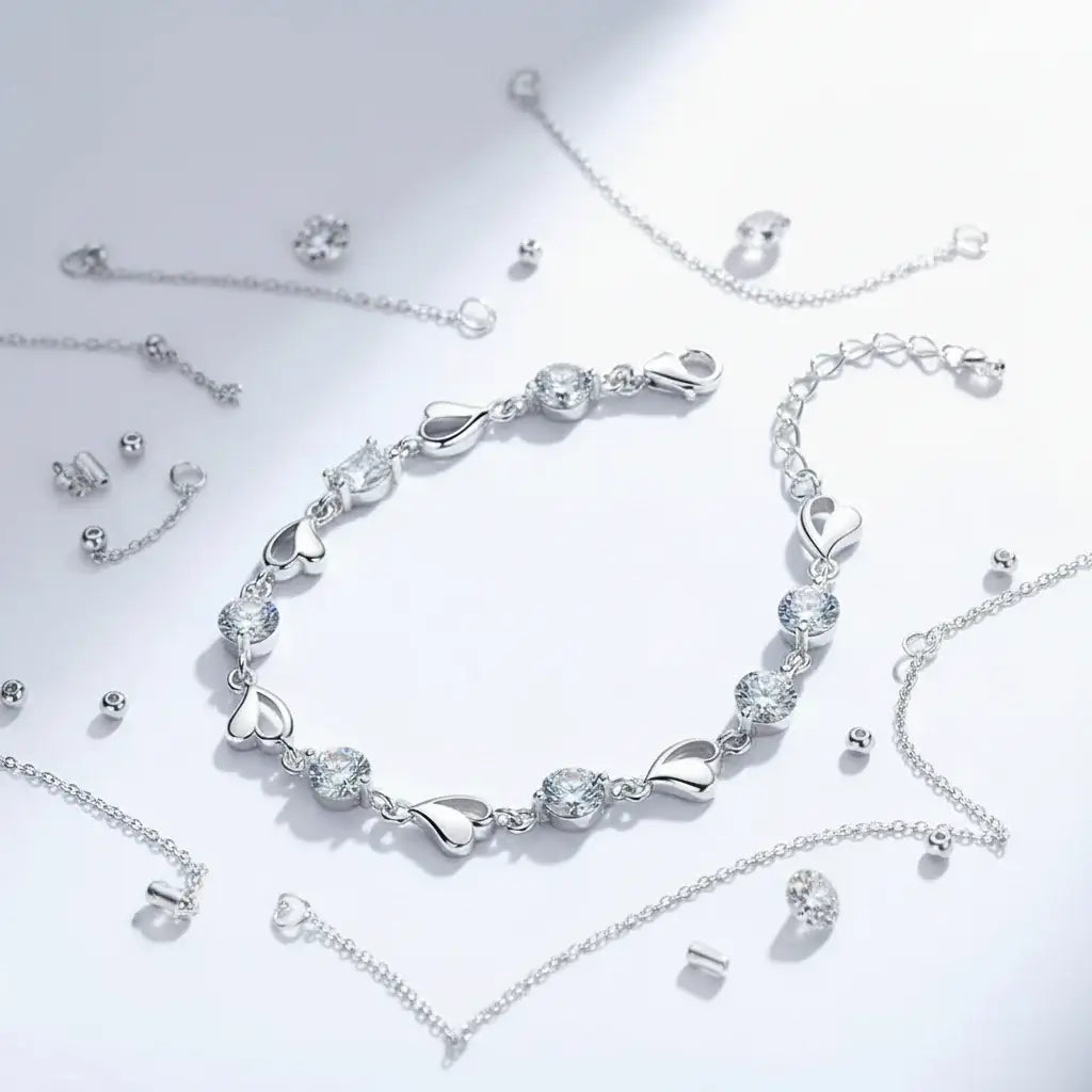 Elegant Heart Moissanite Silver Bracelet - Perfect Charm for Parties & Gifts