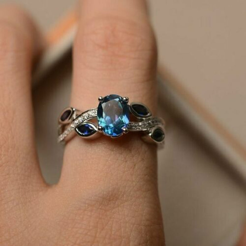 Oval Romantic Cut Aquamarine Women Silver Plated Rings Size 6-10 Simulated Glass