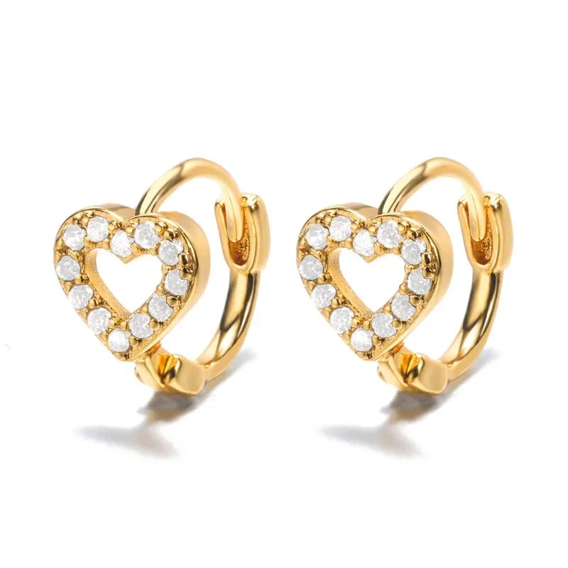Elegant Gold Hollow Zircon Heart Earrings - Luxury Stainless Steel Jewelry Gift for Women with Free Shipping