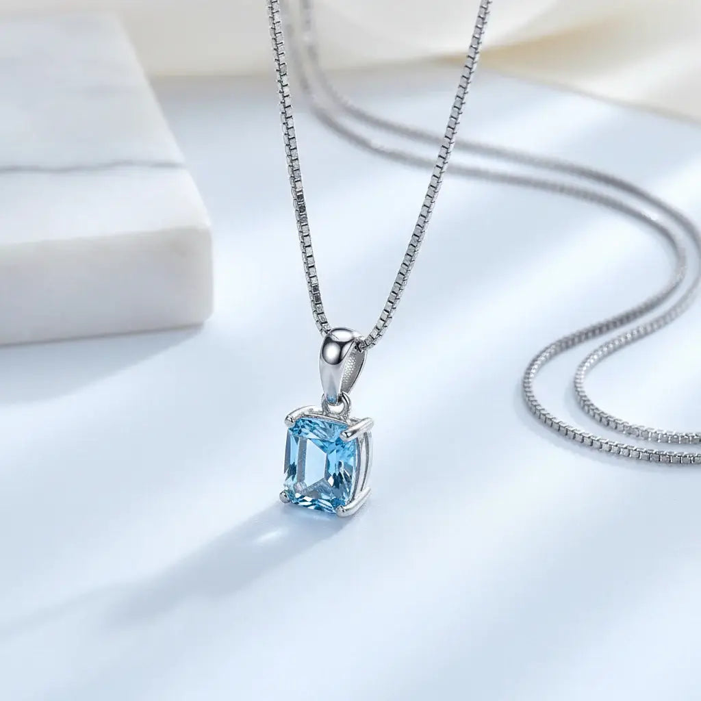Elegant 925 Sterling Silver Blue Stone Pendant Necklace - Fine Jewelry