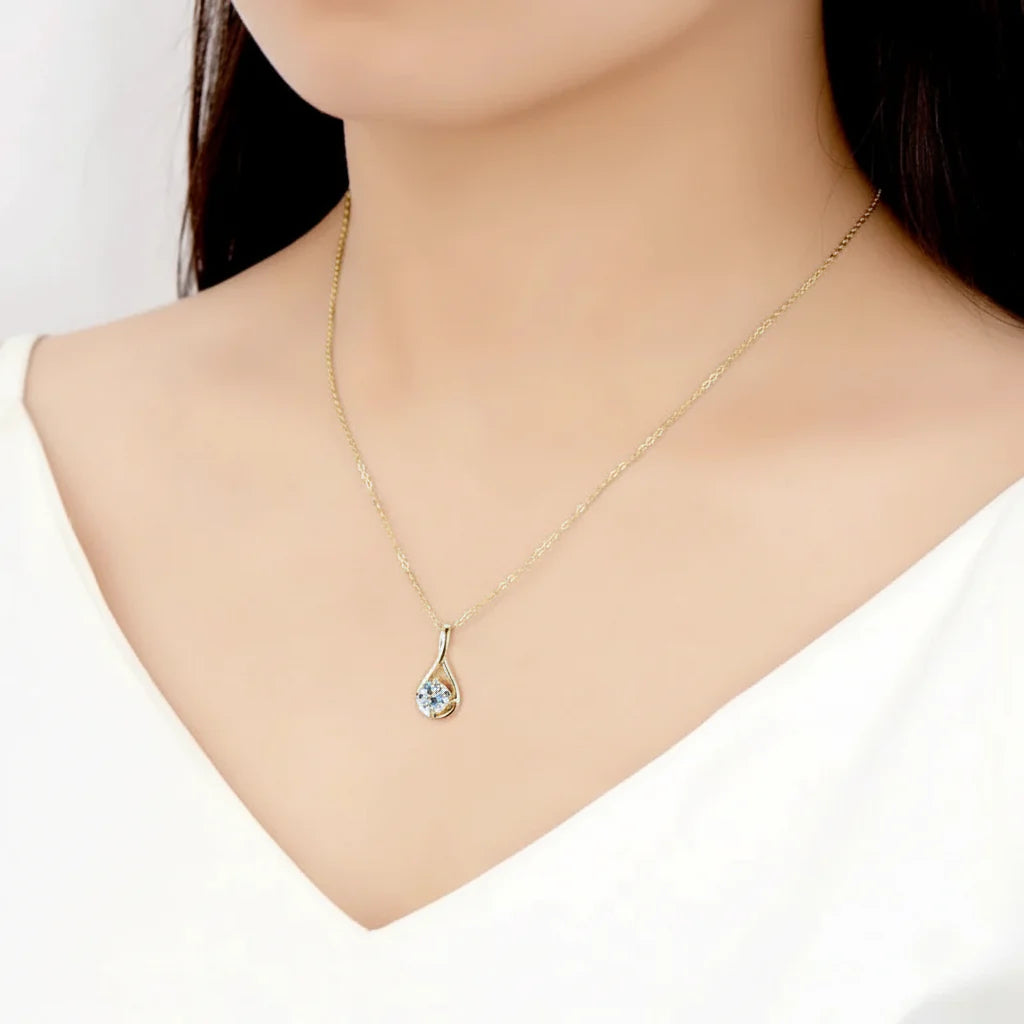 Stunning 18K Gold Plated Moissanite Classic Pendant Necklace