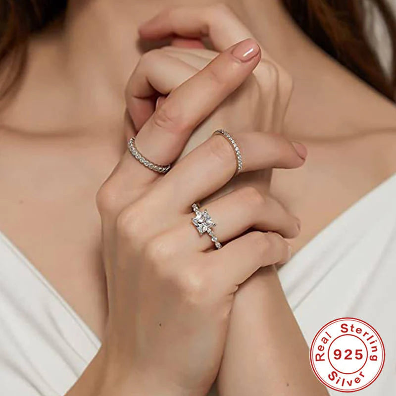 Stunning Sterling Silver Princess Cut Zircon Engagement Ring - Perfect for Your Forever Love!