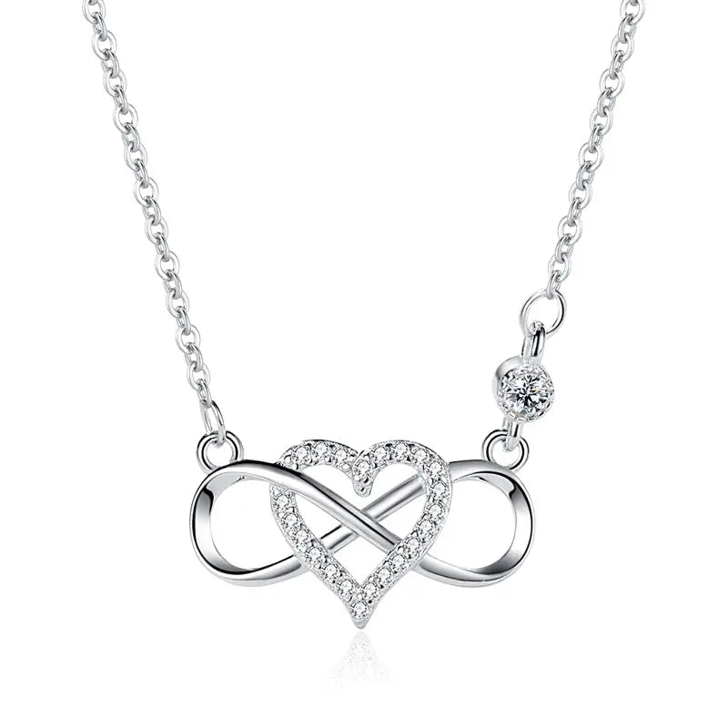 Elegant 925 Sterling Silver Micro Pave Heart Infinity Pendant Necklace