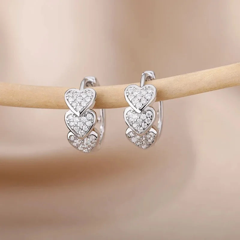 Elegant Gold Hollow Zircon Heart Earrings - Luxury Stainless Steel Jewelry Gift for Women with Free Shipping