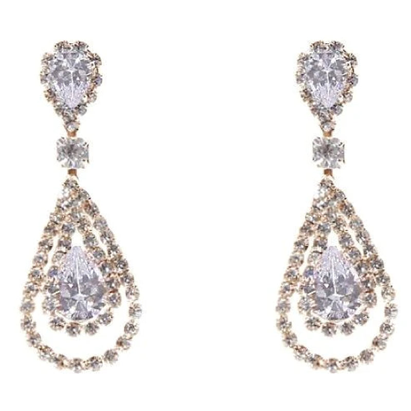 Elegant Linked Pear Rhinestone Dangle Earrings