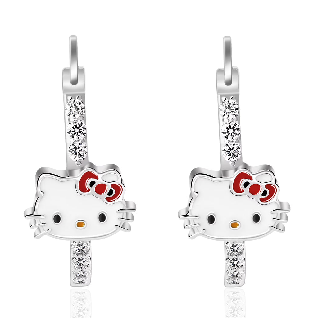 Hello Kitty Enamel Hoop Earrings, Fashion Jewelry, Rhodium Plated Brass Gift Box,15, 2 Pack
