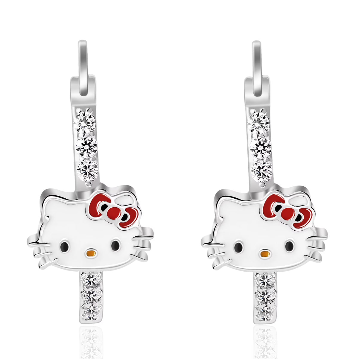 Hello Kitty Enamel Hoop Earrings, Fashion Jewelry, Rhodium Plated Brass Gift Box,15, 2 Pack