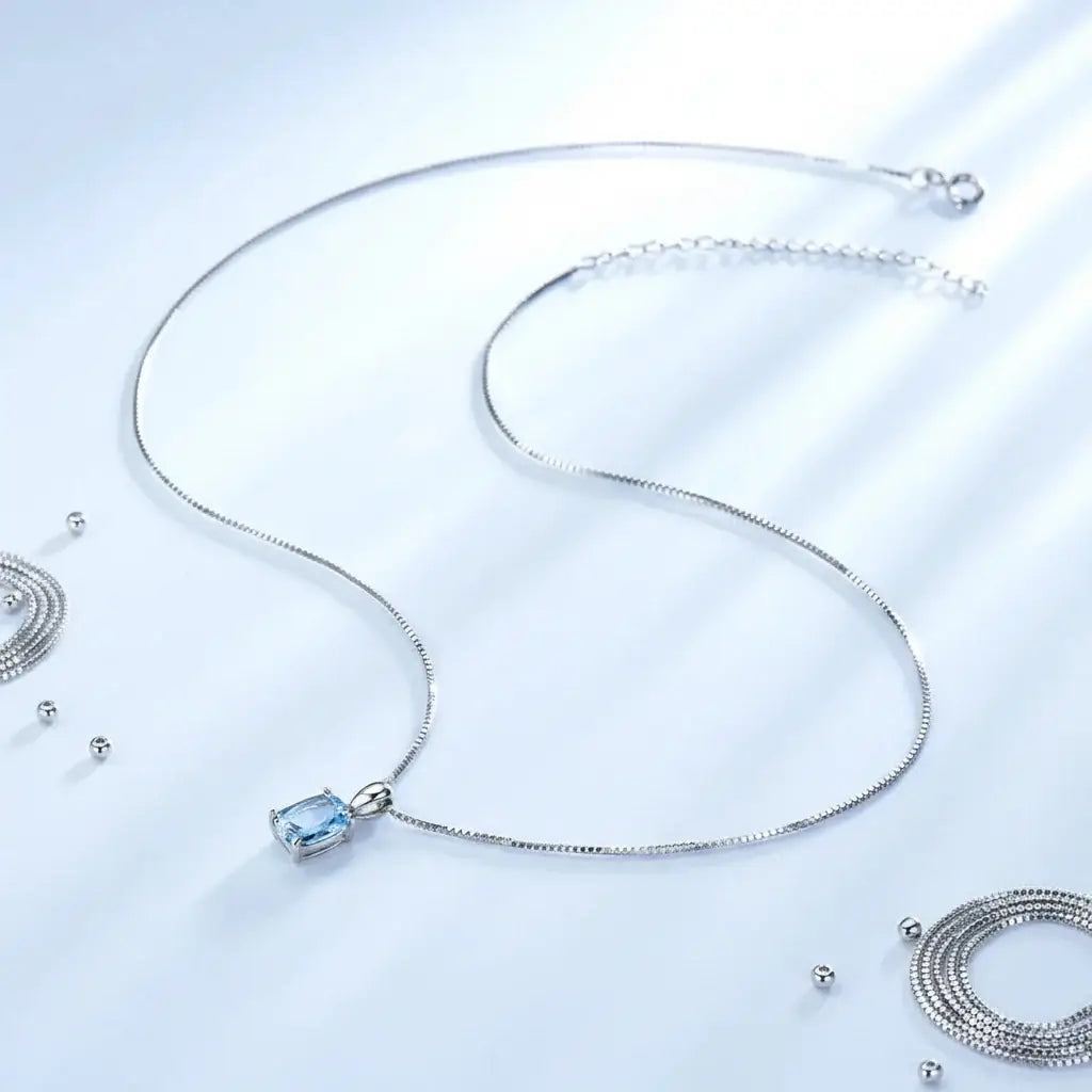 Elegant 925 Sterling Silver Blue Stone Pendant Necklace - Fine Jewelry