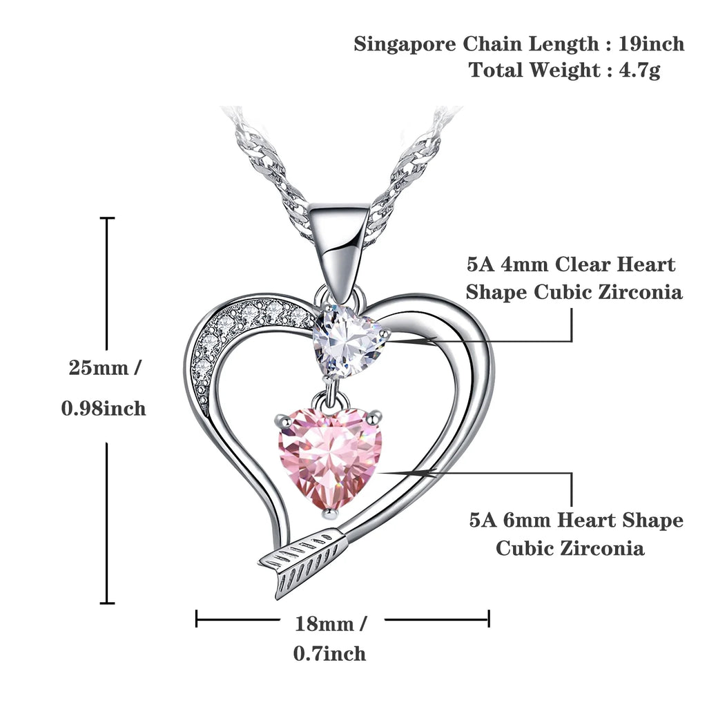 18K White Gold Plated Love Arrow Birthstone Pendant Necklace Women Jewelry