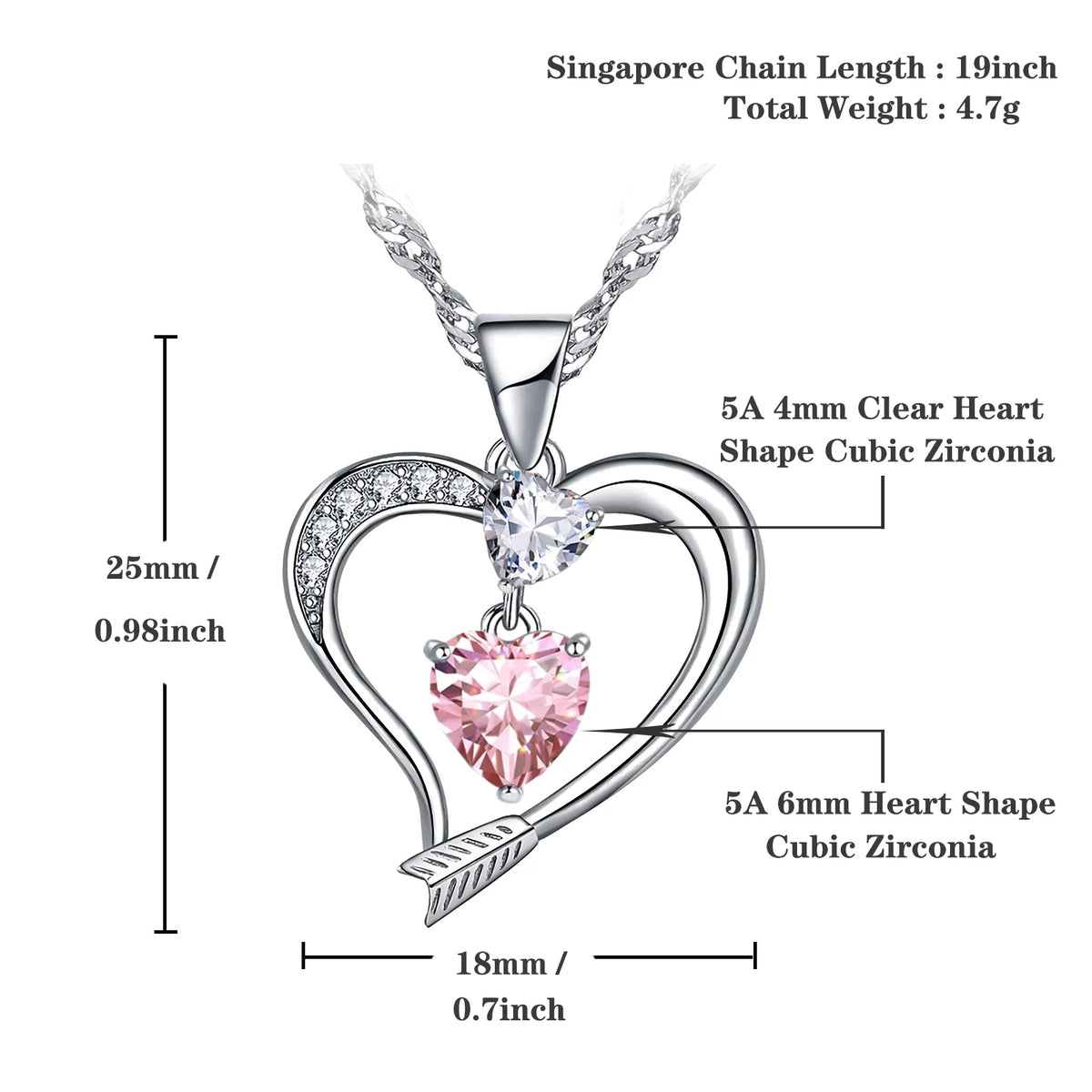 18K White Gold Plated Love Arrow Birthstone Pendant Necklace Women Jewelry