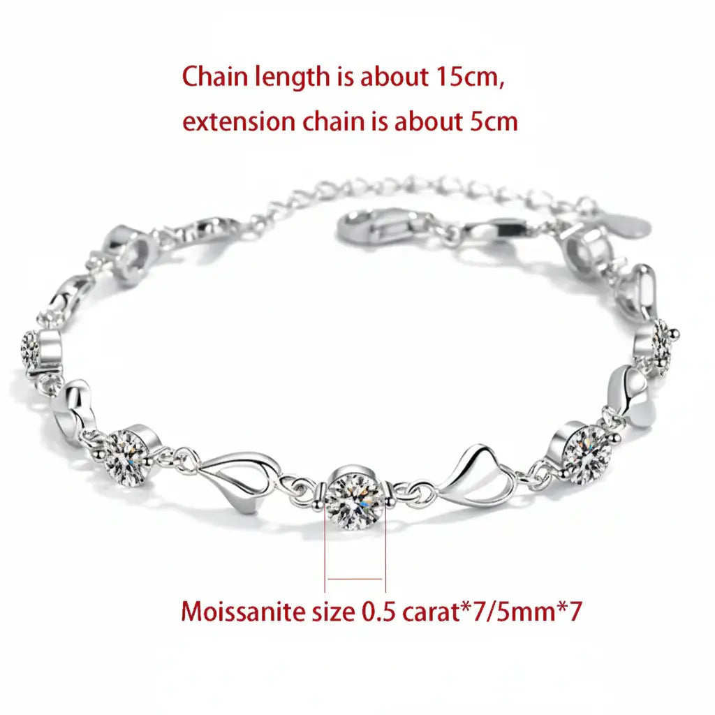 Elegant Heart Moissanite Silver Bracelet - Perfect Charm for Parties & Gifts