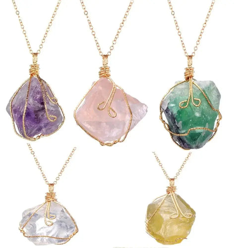 Chakra Healing Gemstone Necklace - Energy Crystal Pendant with Chain