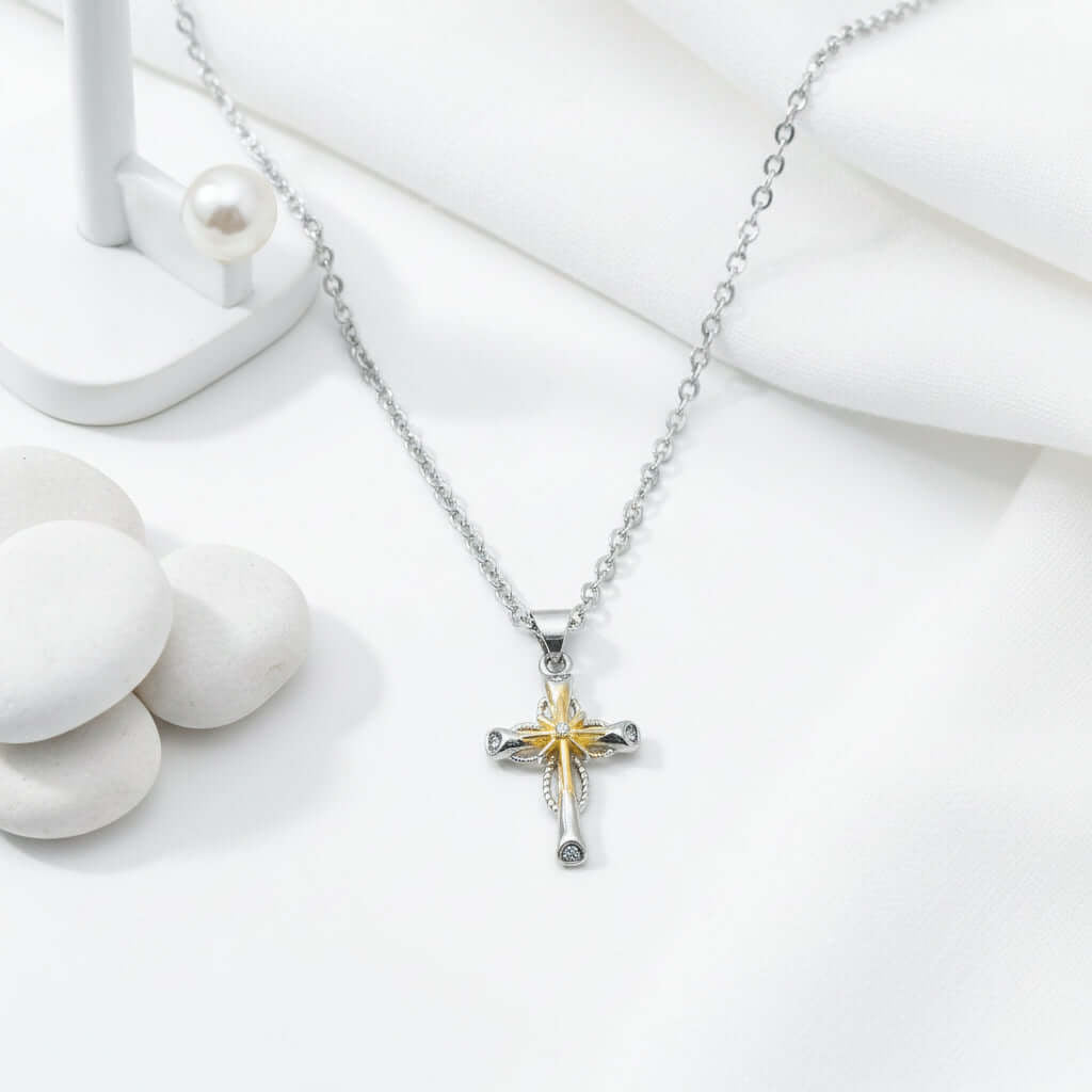 Elegant Silver Star Cross Necklace - Stunning Octagonal Pendant for Women