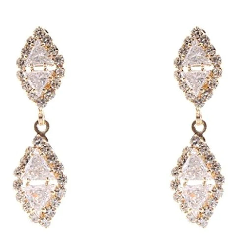 Stunning Linked Rhombus Dangle Earrings with Sparkling Rhinestones