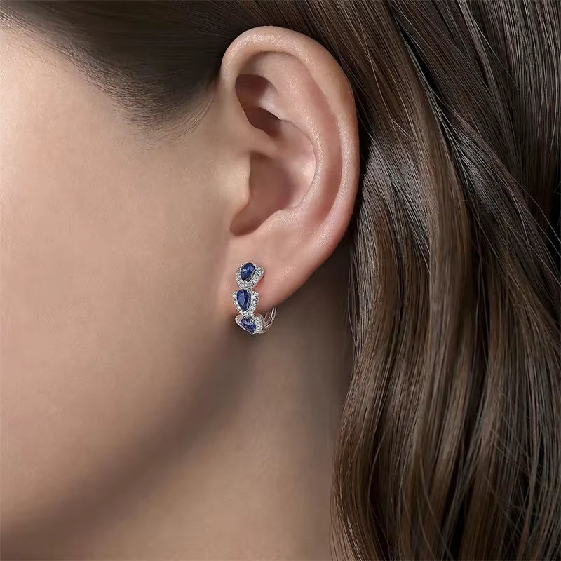Luxury Blue Cubic Zirconia Hoop Earrings - Elegant Accessories for Weddings & Anniversaries
